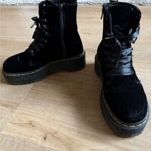 Doc martens Black Velvet Platform Lace-Up Ankle Boots - Women